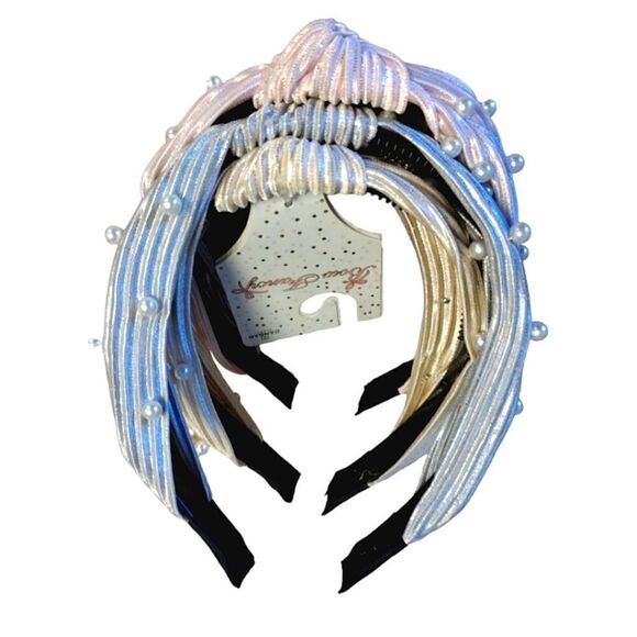 Bow Fancy Set of 3 Pastel Metallic Pearl Embellished Top Knot Headbands NWT - Picture 10 of 13